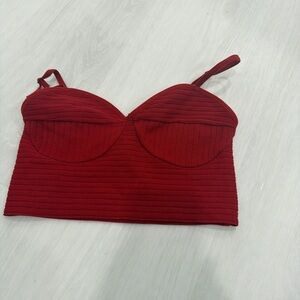 Garage Vibrant Red Ribbed Crop Top